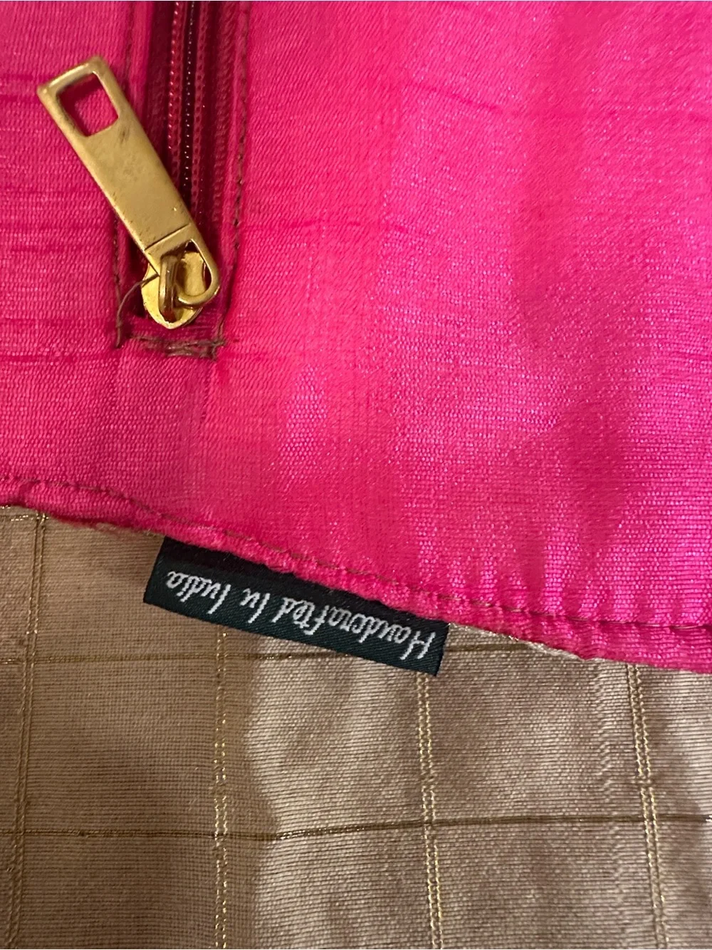 Handcrafted Indian Evening Bag – Hot Pink Zari Embroidery, Bird Motif, Braided H
